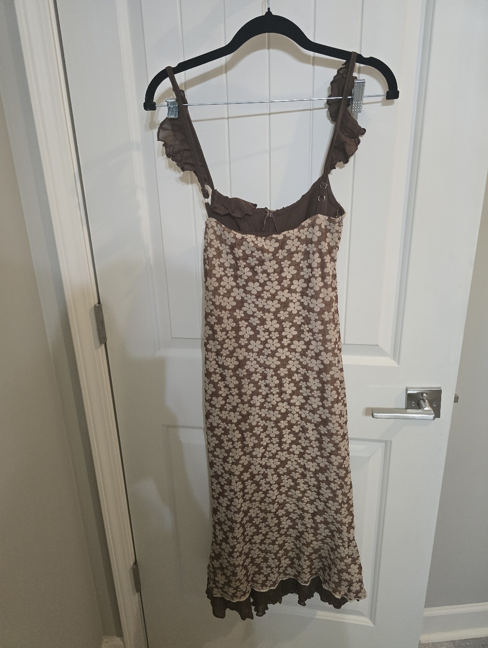 NWT Commense Stretchy Floral Midi Dress Taupe Cream Boho Spring Summer Small XS - Picture 4 of 6